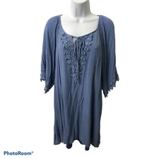 Women’s Peasant Dress Size Medium Light Blue Boho Tie Neck Size 8-10 NAIF