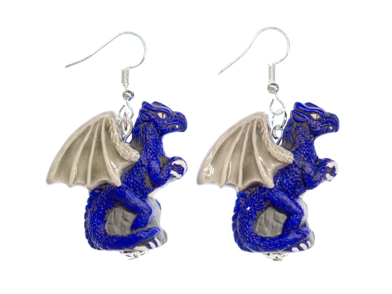 Dragon Fantasy Ceramic Earrings Mythical Blue Bird Miniblings 32mm