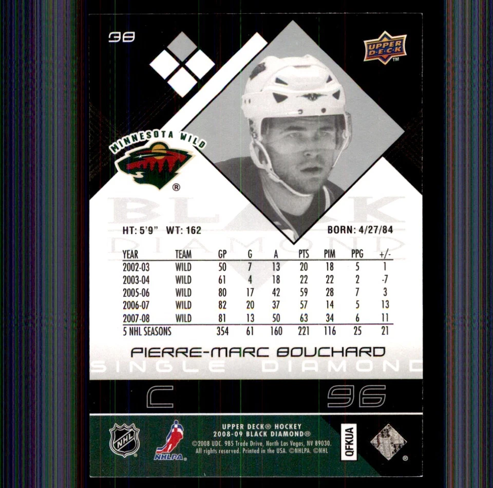 2008-09 Upper Deck Black Diamond Pierre-Marc Bouchard Minnesota Wild #38 - Image 2 of 2