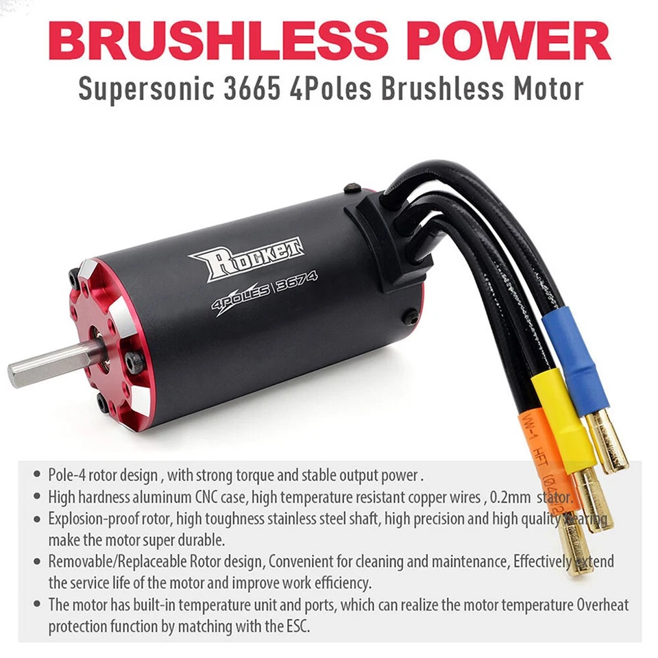 Rocket 3674 2500KV Brushless Motor With Temperature Sensor for 1/8 1/10 RC Car - Image 3 of 4