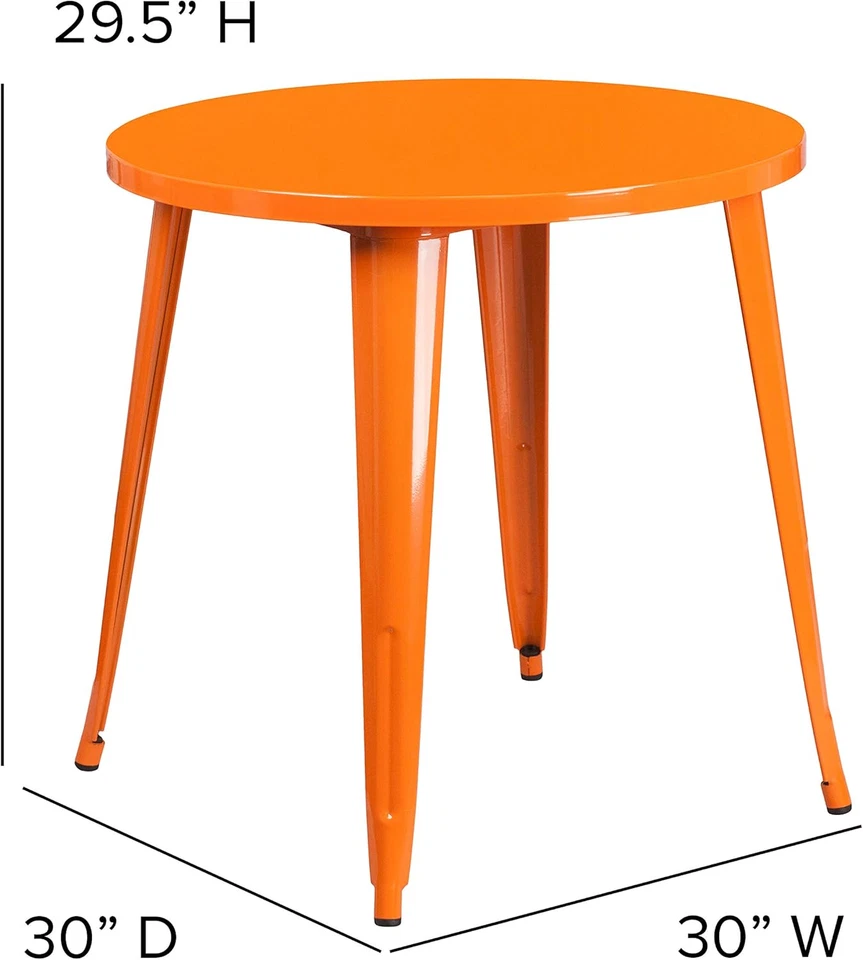 Mesa redonda Jeffrey grado comercial 30" de metal naranja interior-exterior Foto 2 de 3
