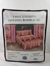 King Size 7 Piece Bedspread Set Blush Pink Floral Prewashed Luxury bedding