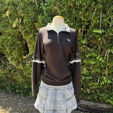 PINK Victoria's Secret Brown Quarter Zip Sweatshirt Leopard Collar Sz XS