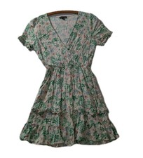 As U Wish Floral Ruffle Mini Dress Green White Daisy Boho Cottagecore M Y2K