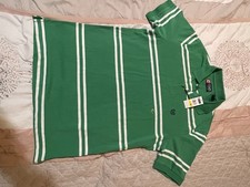 RL Chaps Polo Shirt, Green / White Strips, Size Medium