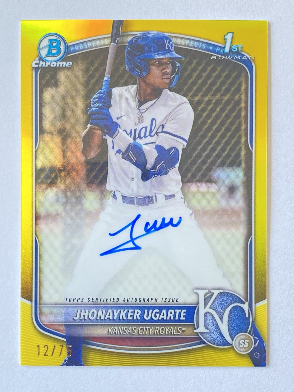 2025 Bowman Jhonayker Ugarte 1st Chrome Yellow Refractor Auto /75