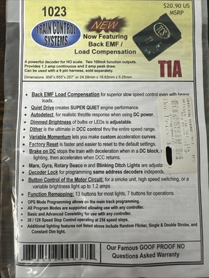 Train Control Systems HO #1023 T1A 2 Function BEMF Decoder w/Load Compensation