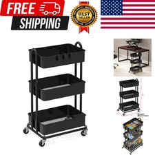 3-Tier Heavy Duty Metal Utility Rolling Cart, Black