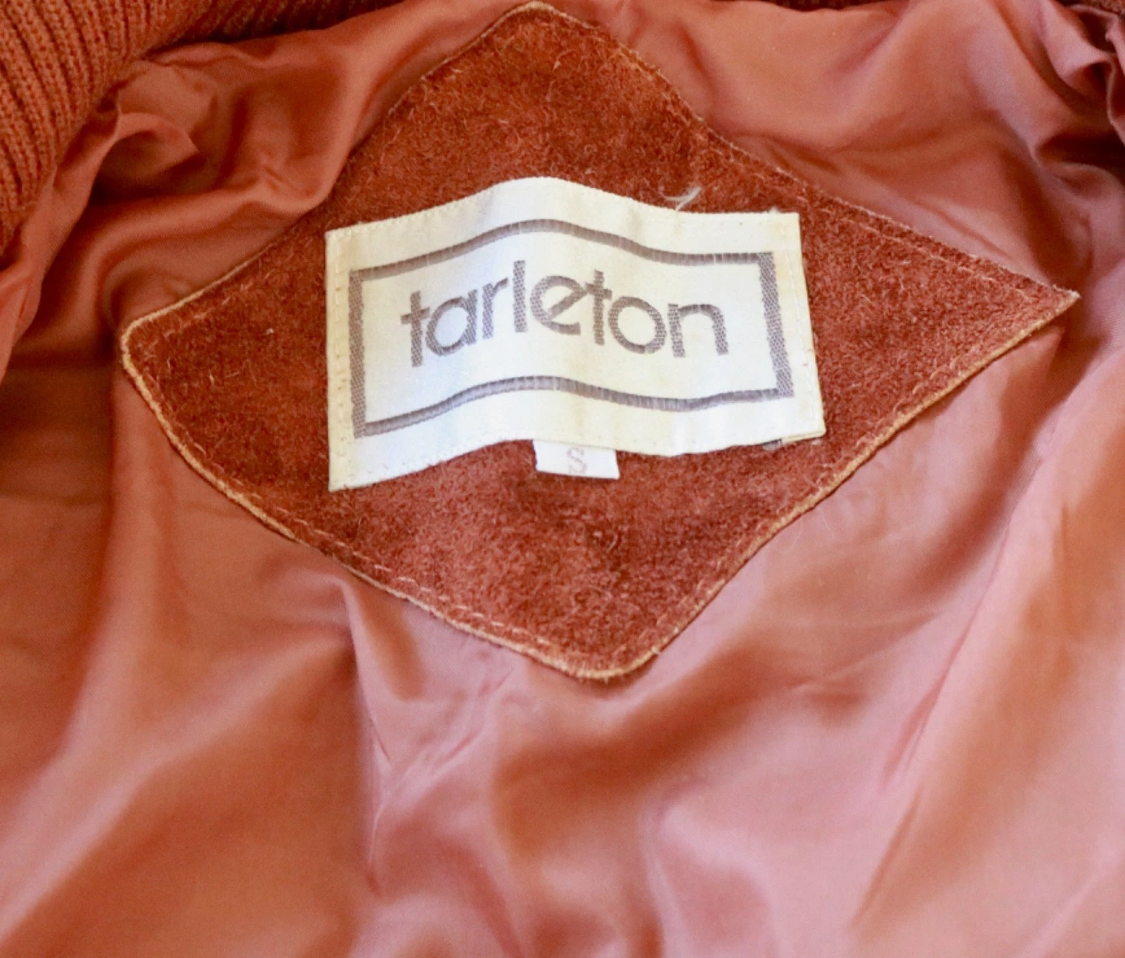 Copper Brown Suede Leather Bomber Jacket Mens Small Vintage Zip Up image 6