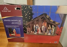 Holiday Time 12 Piece Lighted Nativity Set With Wooden Stable