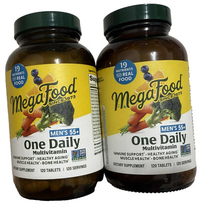 LOT OF 2 MegaFood Men 55+ One Daily 120 Tabs EXP2027+ NEW FAST SHIP