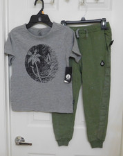 NWT 2pc Volcom Gray Smiley Face Logo Shirt Joggers Set sz 7