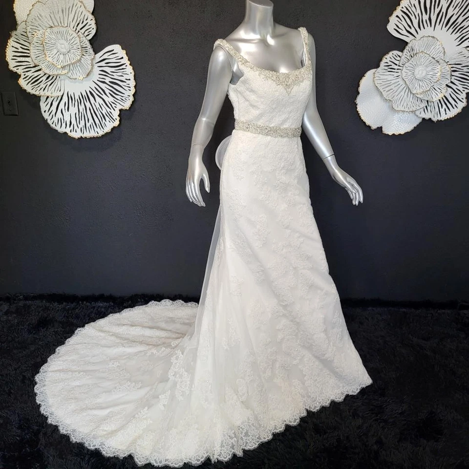 NUEVO CON ETIQUETAS~$1355~MORILE~TALLA 6/8~VESTIDO DE NOVIA ACAMPANADO Y ADORNADO MARFIL Foto 4 de 4
