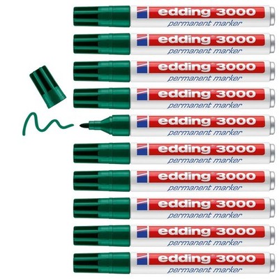 edding 3000 permanent marker - green - box of 10 - round tip 1.5-3 mm - quick-dr