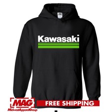 Black Kawasaki Logo Hoodie Green Ninja Motorbike Racing S-3XL Reprint