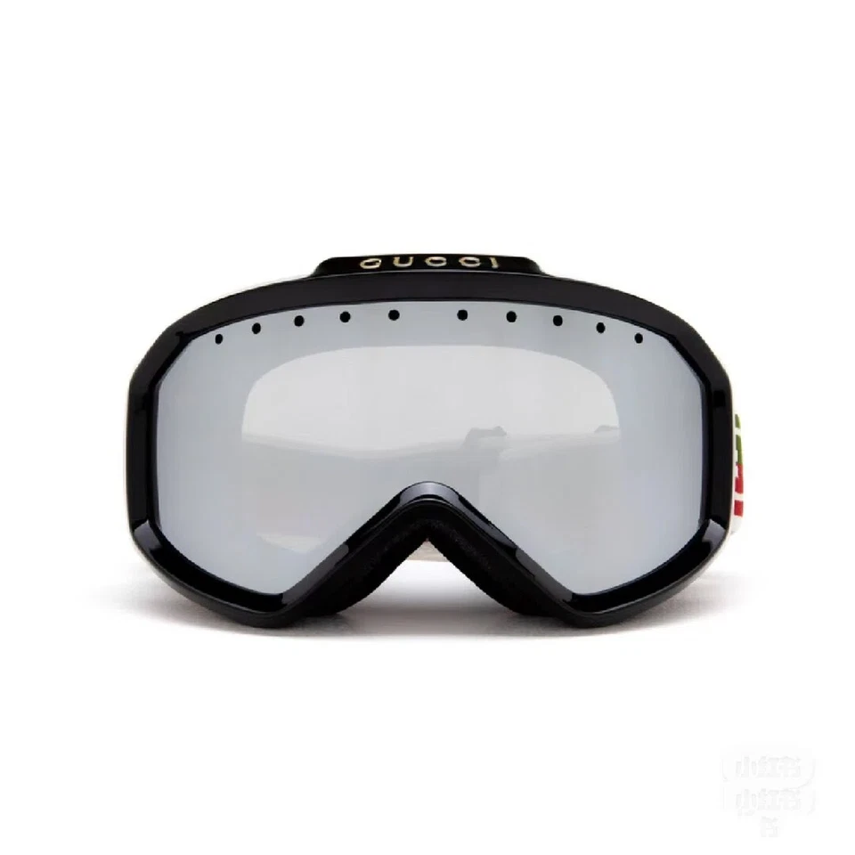 Gafas de esquí Gucci GG1210S - marco negro, correa doble G verde y roja, lentes plateadas Foto 2 de 4