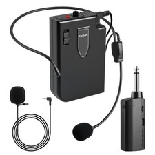 Wireless Microphone System with Headset Mic Lavalier Lapel Mic, Portable Co...