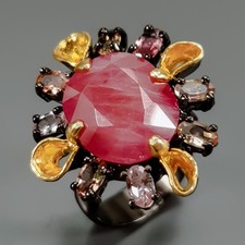 Handmade 12ct Ruby Ring 925 Sterling Silver Size 7.5 /R435001