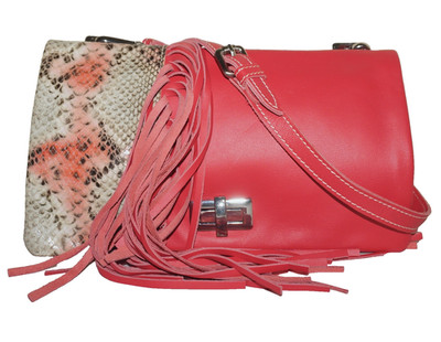 CARLO CECCHINI Coral-Pink Italian Leather Slim Fringed Crossbody Bag 7x10 ITALY