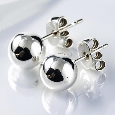 #ad 925 Sterling Silver Round Ball Stud Earrings High Polish Butterfly Post Back $7.49
