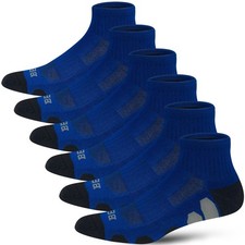 Men's Athletic Quarter Ankle Running Socks Blue Size 9-12 6 Pairs
