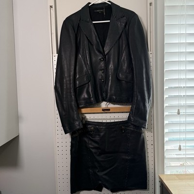 Roberto Cavalli Black Leather Jacket & Suit Set Women s Large Studded VTG Italy