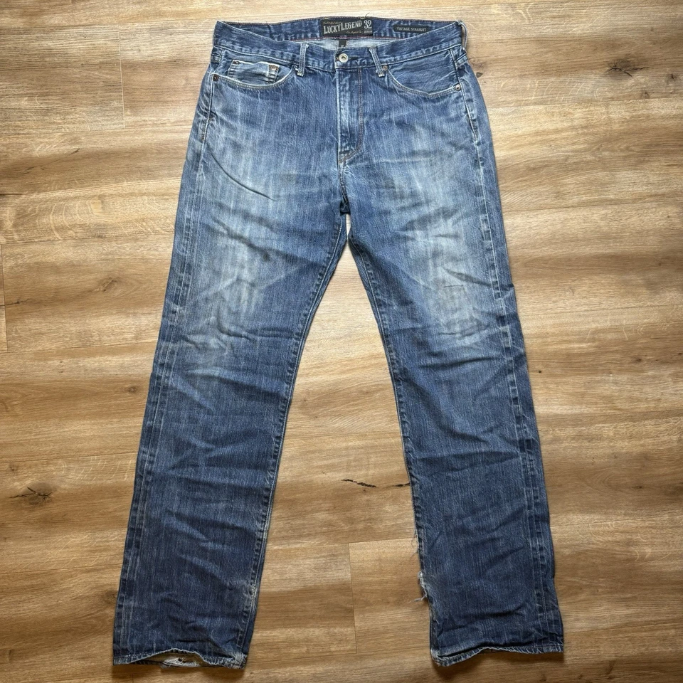 Lucky Legend Selvedge Jeans Men 32x34 Blue Vintage Straight Heel Bite Grunge Y2K - Image 2 of 4