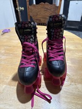 Justice Sport Black Pink Smiley Face Youth Size 3-6 Roller Skates Adjustable