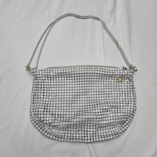 Vintage White Metal Mesh Crossbody Shoulder Convertible Bag Evening Purse Glam
