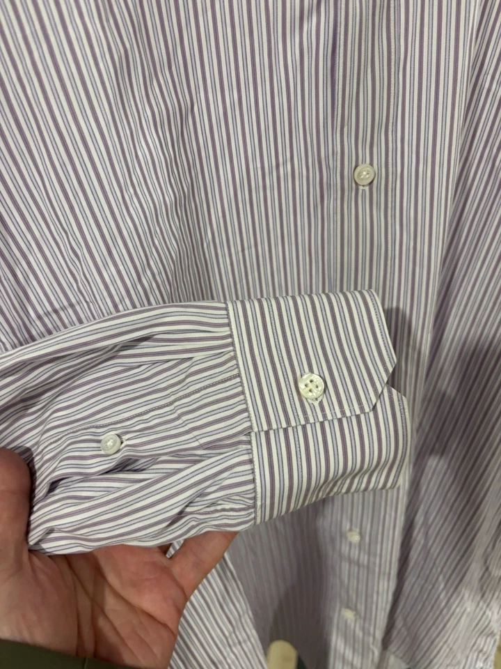 Hombres Truzzi Milano Púrpura/Blanco Rayas Algodón Camisa de Vestir Italia 17 EE. UU. 43 UE Foto 4 de 4