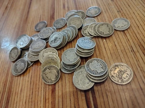 Lot of 10 Random Barber Dimes 90% Silver Coins Mix Dates and Mints