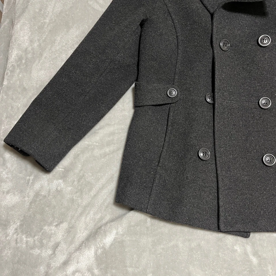 Chaqueta chaquetón ST JOHNS BAY gris oscuro mezcla de lana doble botonadura para mujer grande Foto 3 de 4