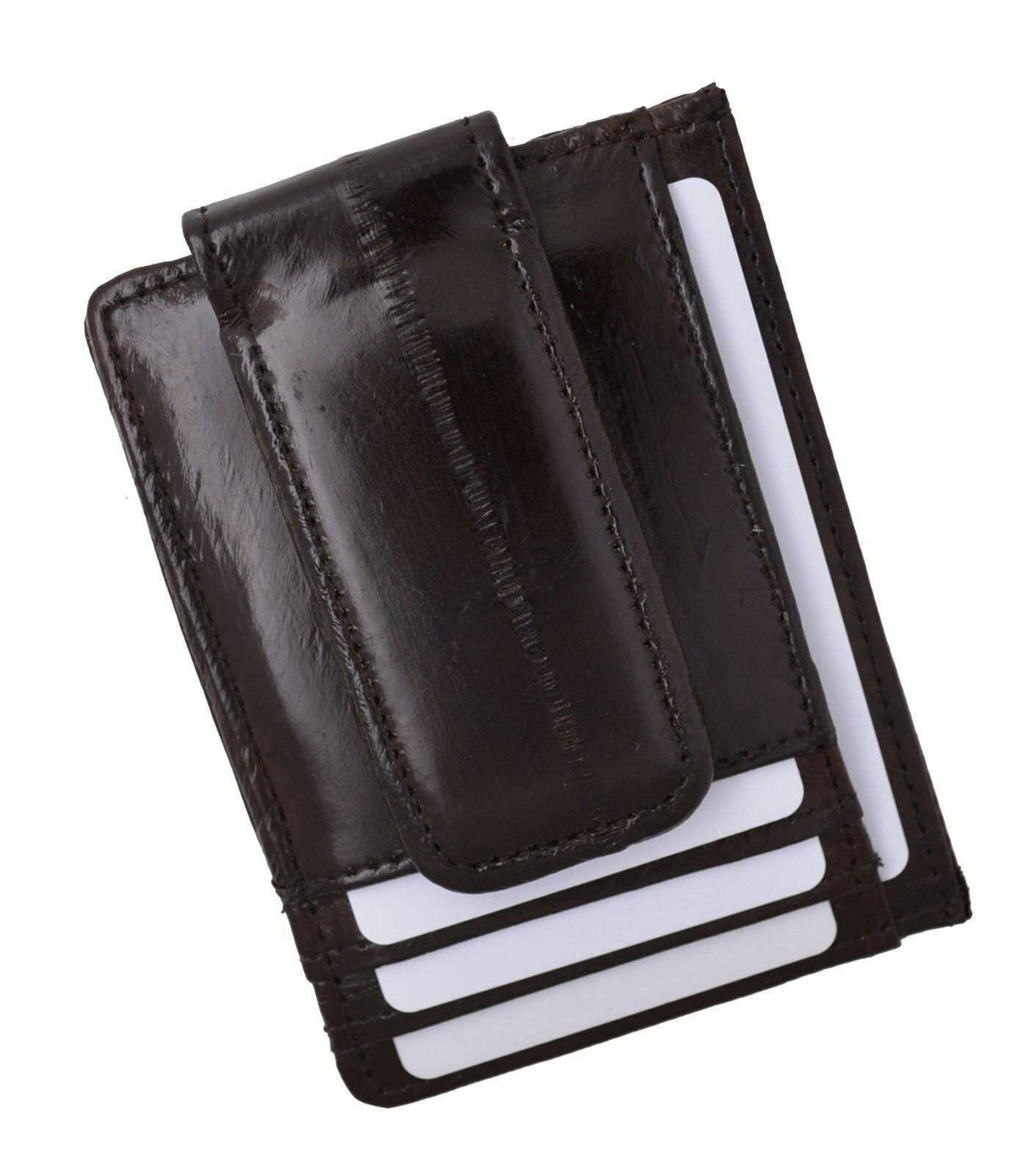 EelSkin Leather Money Clip Slim Credit Card Id Holder Brown Mens Wallet eBay