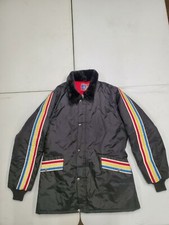 Vintage 1980s XL UPC Parka Coat Red Yellow Blue Stripes USA Made EMAR Zipper