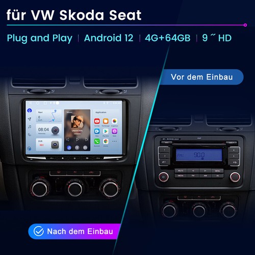 9" CarPlay DAB+ 4+64G Android Autoradio Für VW Golf 5 6 T5 Passat Touran GPS RDS - Bild 2 von 13