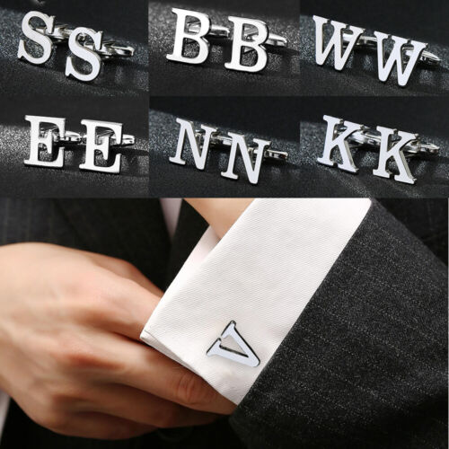Initial Letter Silver Alphabet Cufflink Cuff Link Wedding Formal Business HOT - Picture 1 of 35