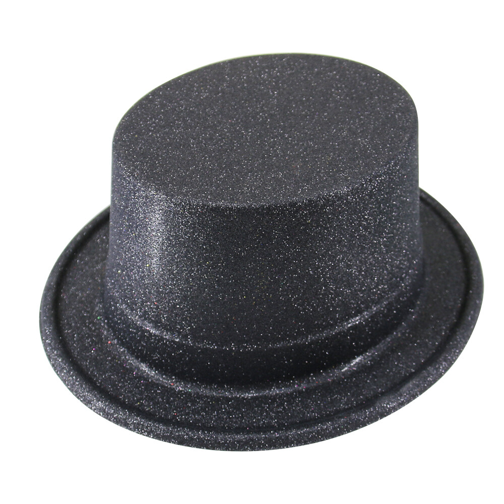 TtS 12pcs Black Kids Adults Glitter Sequin Top Hat Magician Gentleman Party Hats