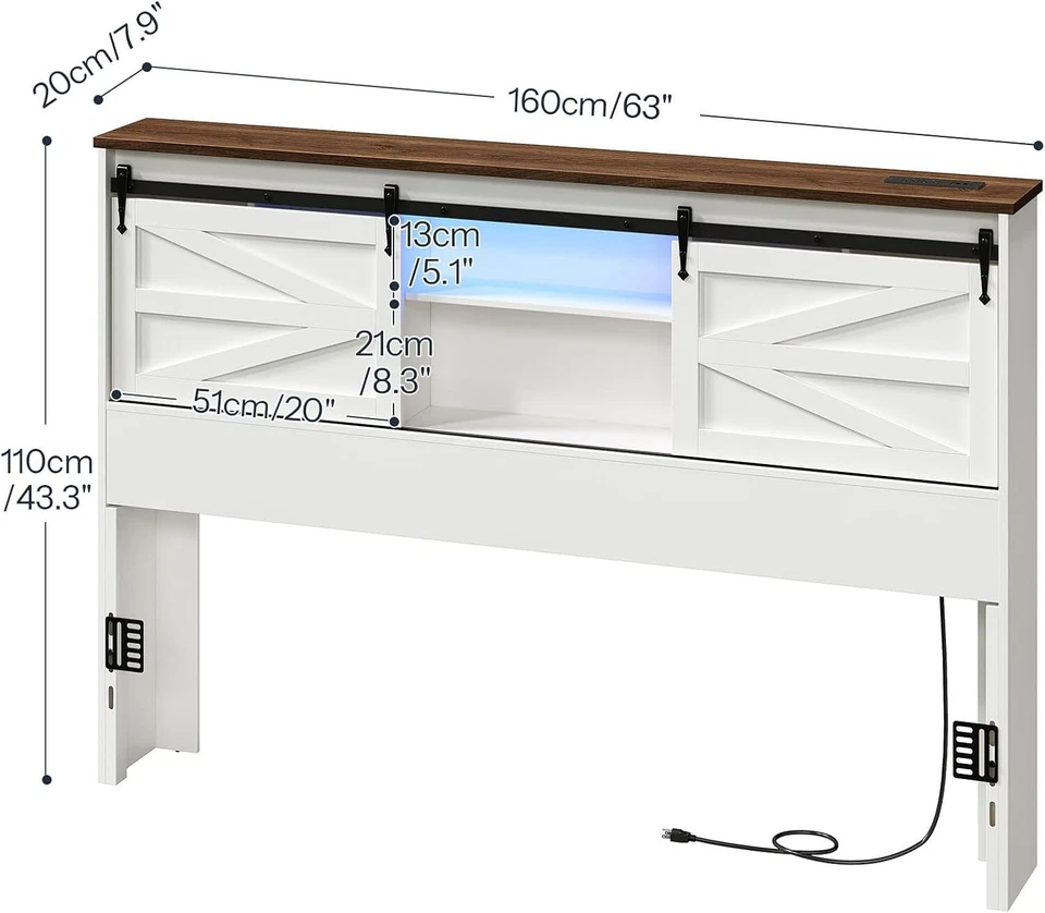 Queen Headboard Only for Bedroom Wooden Bookcase Headboard w/ Charging Station - Image 3 of 4