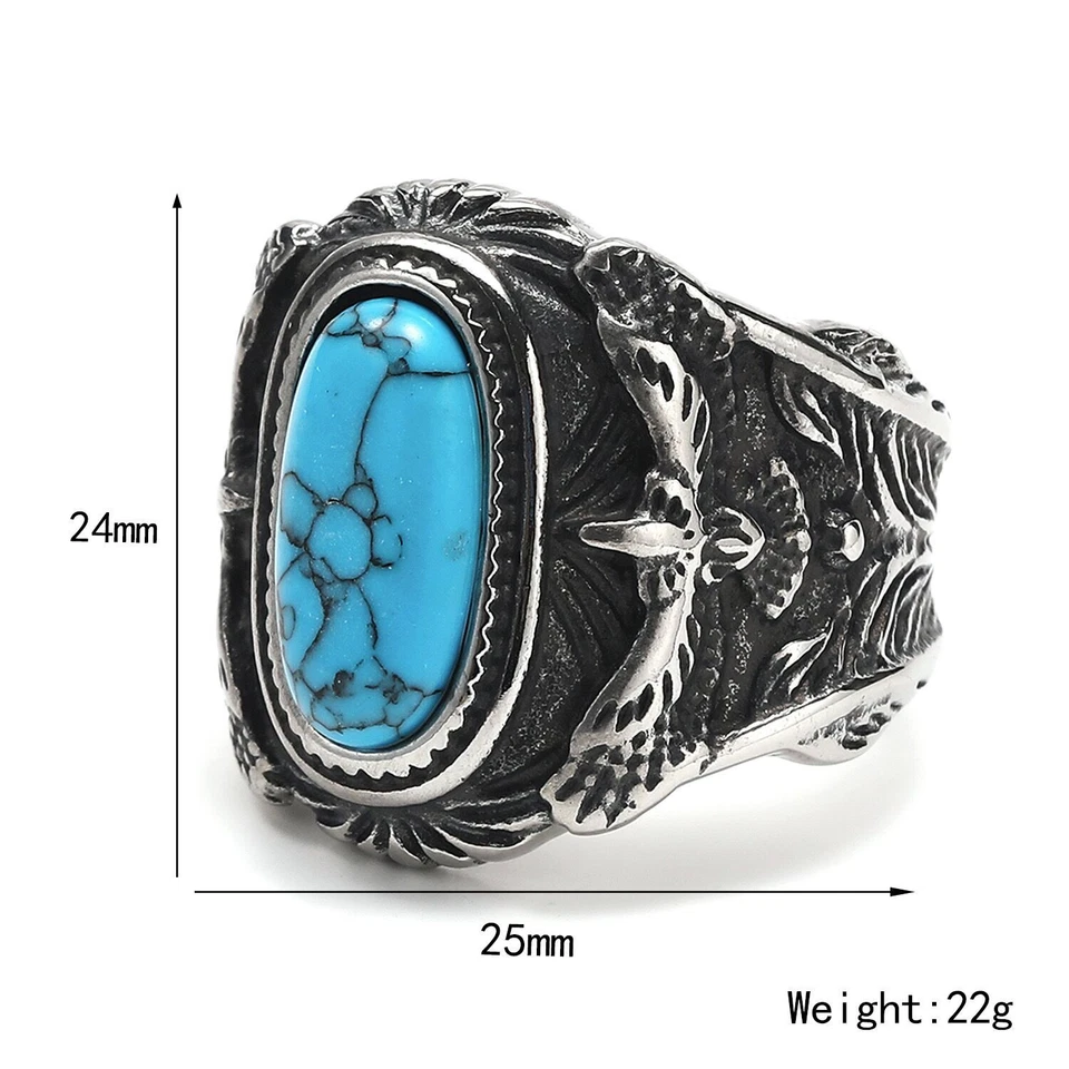 Anillos retro de acero inoxidable de moda personalidad turquesa águila para hombre talla 7-15 Foto 3 de 4