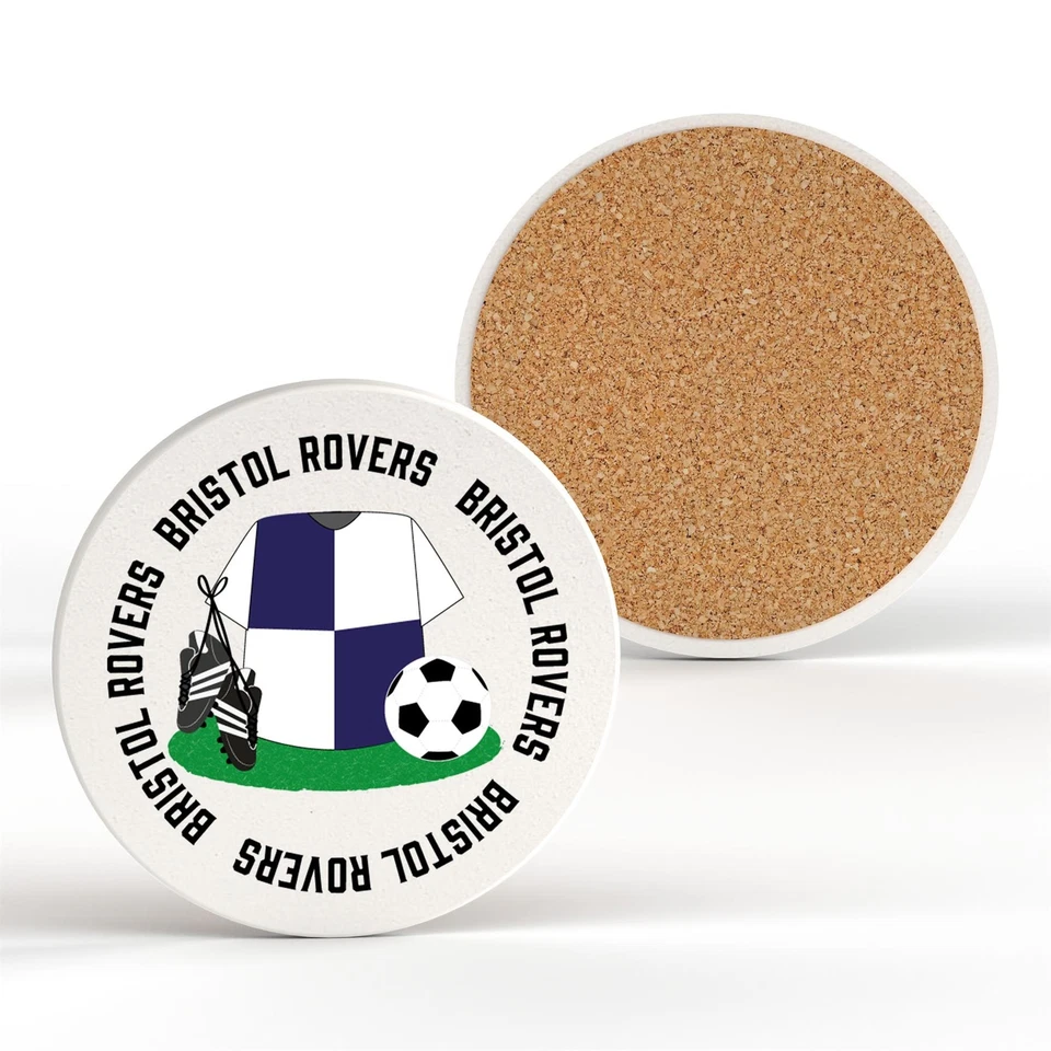 GLOBAL DESIGNS Bristol Rovers Football Team Shirt & Boots On Ceramic Round Coaster