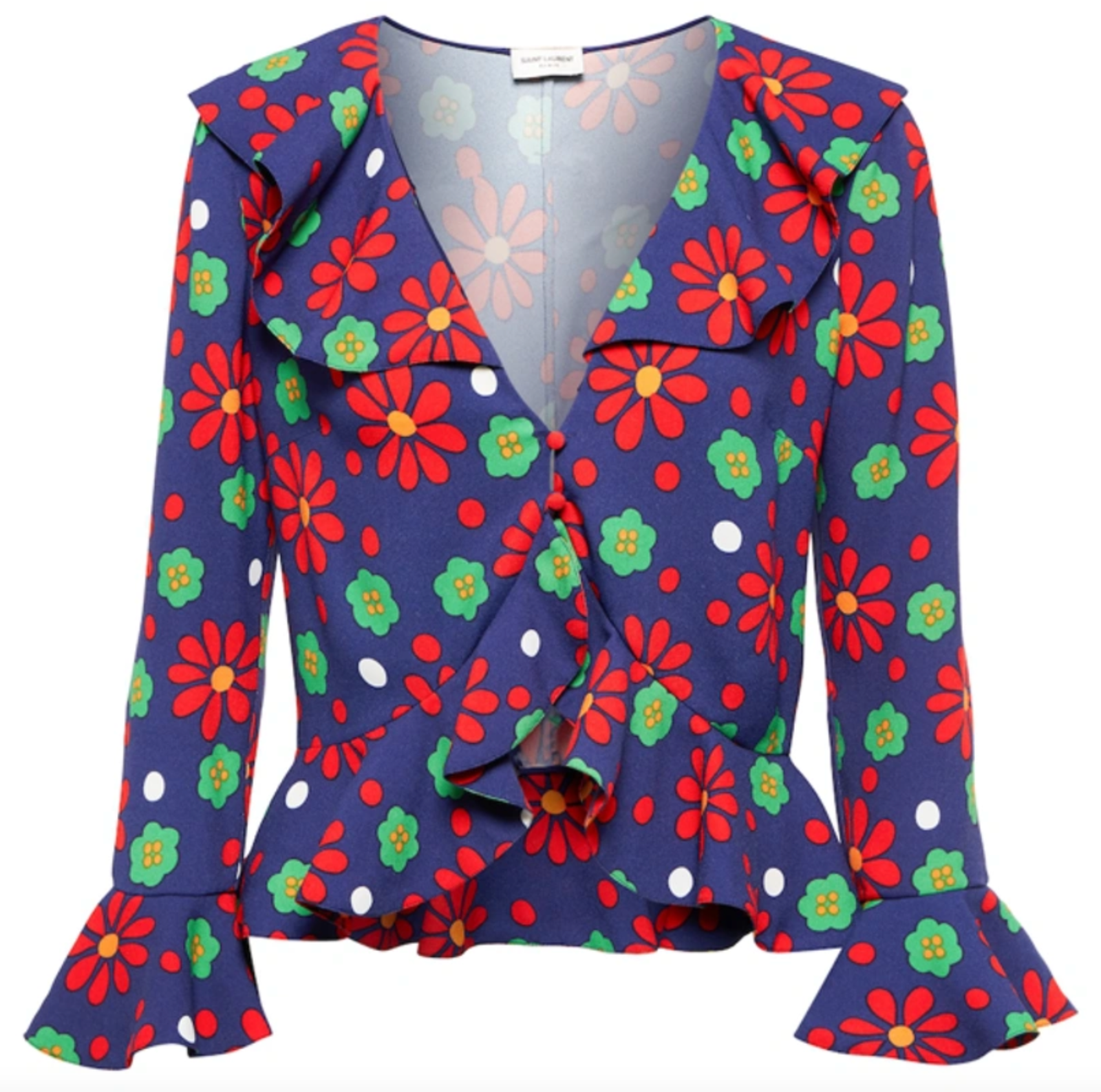 Camicia nuova con etichette Saint Laurent retrò stampa floreale crepe arricciata raccolto 40 US 8 $1790