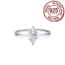 Solitaire Marquise Cut Cubic Zirconia 925 Sterling Silver Wedding Ring for Women