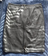 Express high quality Genuine Leather Front full Zip Knee Skirt Black Size 3/4