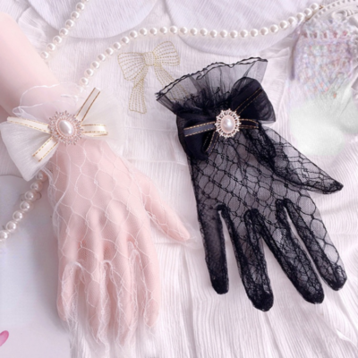 Damen Mdchen Europischer Stil Retro Handschuhe Dnn Spitze Fliege Lolita  Party | eBay.de
