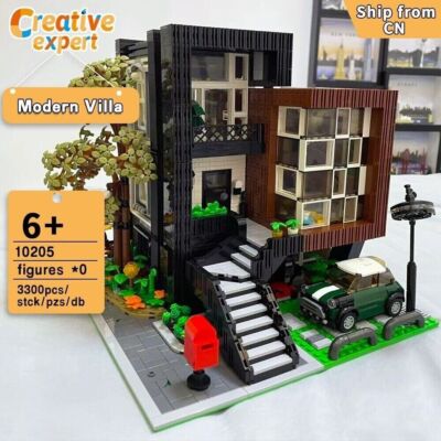 Korean Modern Villa MOC Building Blocks Set, Modular Street DIY Model Bricks Toy