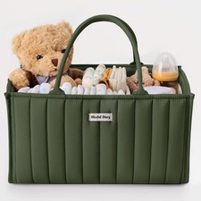 Blissful Diary Baby Diaper Caddy Organizer, Stylish Storage Basket Deep Green