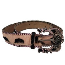 Betsey Johnson Pink/Black Leather Cow Print Western Rhinestone Belt BB179 Small
