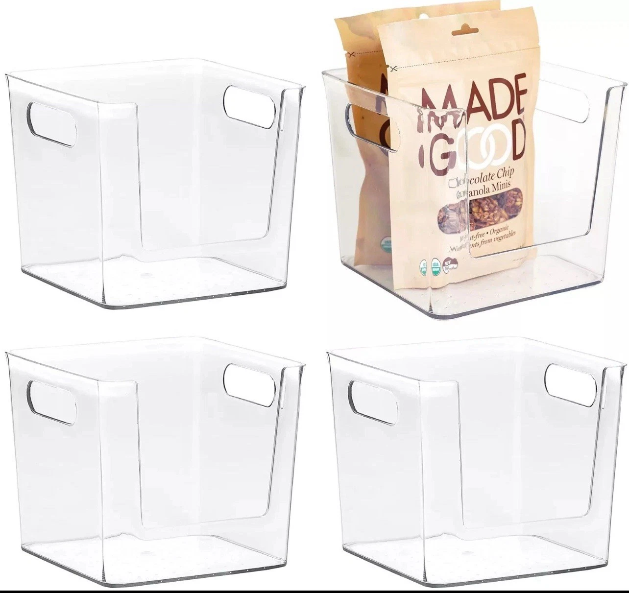 bHome Kitchen Organization Clear Plastic Storage Bins - Pantry Organizer 4pc