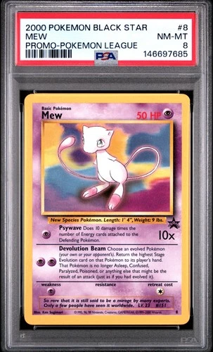 New Listing2000 POKEMON PROMO BLACK STAR POKEMON LEAGUE #8 MEW PSA 8
