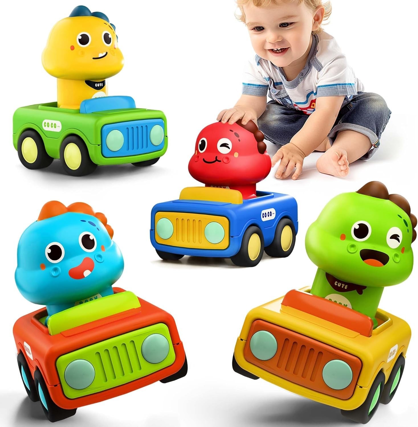 Animal Press & Go Cars for Toddlers 1-3 | Baby Toy Vehicle Set | 1st Birthday